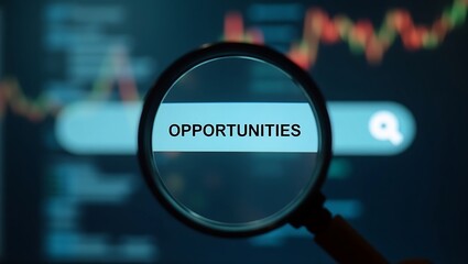 Magnifying glass on ,Opportunities, - Seeking possibilities - Business presentations