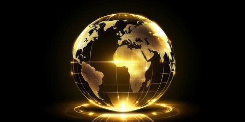 Glowing Golden Earth Globe on Dark Background