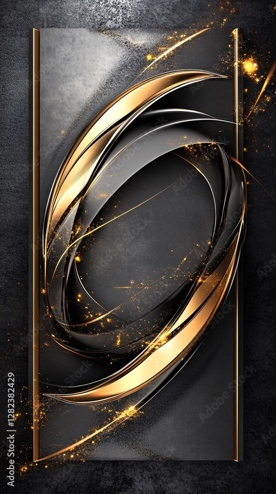 Poster abstract black and gold swirls creating dynamic composition