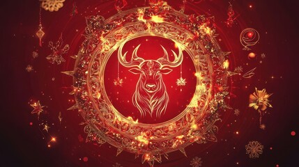 Fototapeta premium Fiery Bull Symbol in a Red and Gold Circle