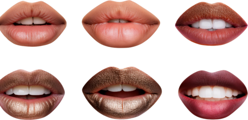 Six Close Up Images of Women s Lips with Various Makeup Shades and Textures