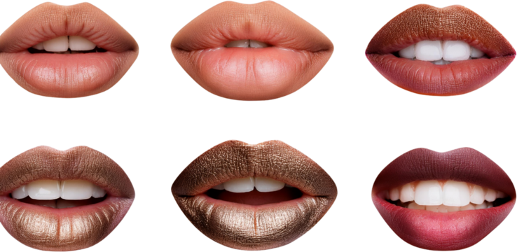 Six Close Up Images of Women s Lips with Various Makeup Shades and Textures - Powered by Adobe