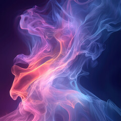 Obraz premium A vibrant, abstract cloud image with fractal patterns, transitioning from pink at the bottom to purple and light blue upwards The background is dark, enhancing its prominence - AI-Generated