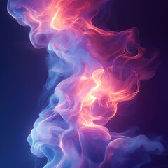 An energetic, dynamic swirl of pink and purple vapor or smoke set against a dark blue backdrop with emanating light, resembling a cosmic or ethereal phenomenon - AI-Generated