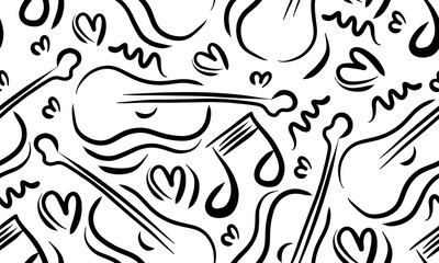 Doodle Guitar seamless pattern for wallpaper, music party concept, background.