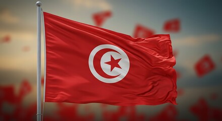 Vibrant Tunisian flag waving - Symbol of national pride - Editorial use