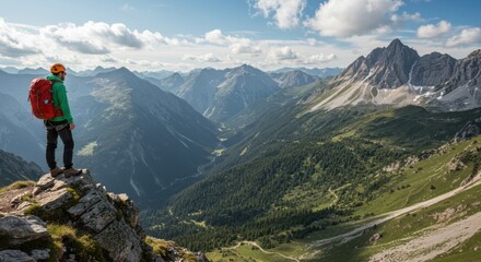 Fototapeta premium A hiker enjoys the scenic views from the top of the mountain range