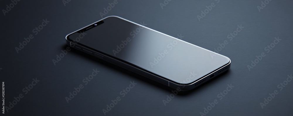 Poster modern smartphone lying on dark surface with blank screen