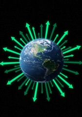 Global economic expansion symbolized by earth and glowing arrows