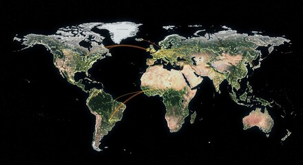 Global trade dynamics, illuminated world map displaying international commerce flow