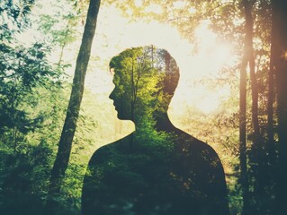 Silhouette of a Man in a Sunlit Forest