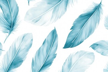 Soft Blue Watercolor Feathers Seamless Pattern Texture