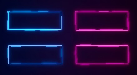 Futuristic neon frames in blue and pink with a glowing cyber-tech aesthetic. Perfect for text, UI, and digital overlays.