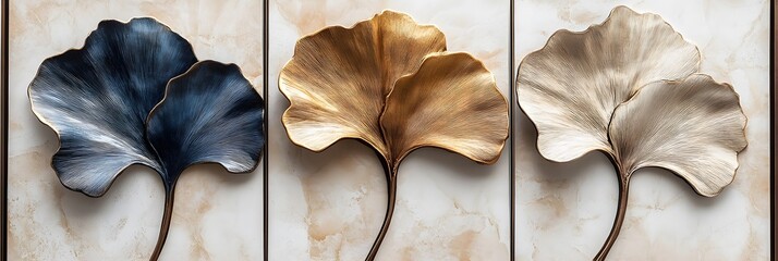 Elegant Ginkgo Leaf Triptych Wall Art Decor