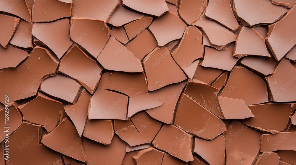 Aufkleber the surface features an intricate arrangement of broken chocolate pieces showcasing a rich brown col