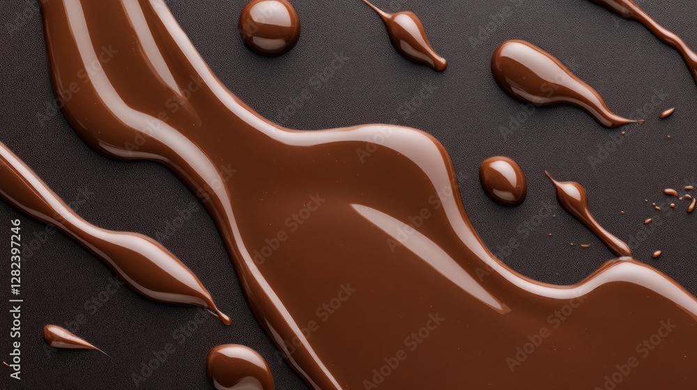 Poster drizzling smooth chocolate forms an appealing texture on a dark background. the arrangement of choco