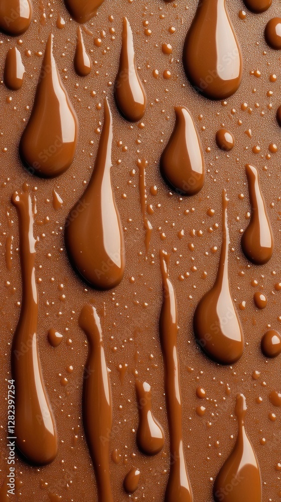 Poster rich chocolate drips cascade over a smooth surface creating a visually appealing and indulgent backg
