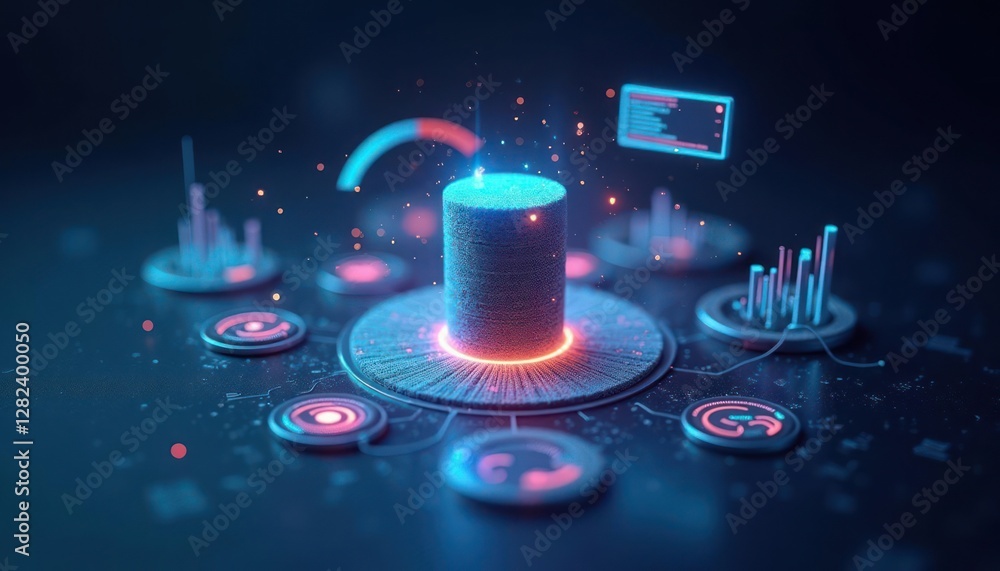 Poster data visualization: a futuristic 3d render of digital information and analytics
