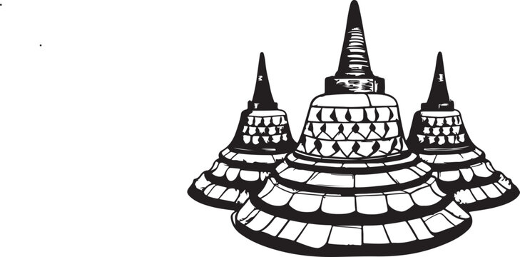 black and white sketch of a temple