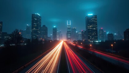 Fototapeta premium Night Cityscape: Metropolis Highway at Night