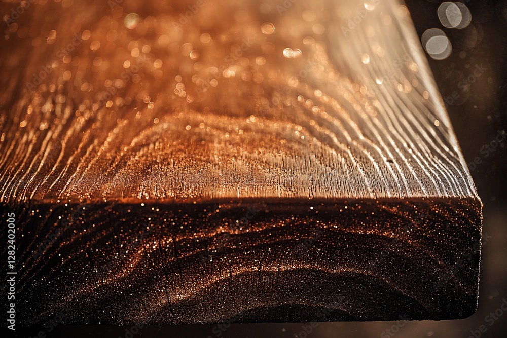 Poster close-up of a dark brown wooden surface with a textured grain and subtle highlights.