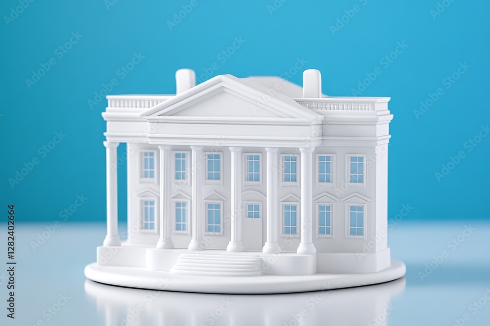 Poster minimalist 3d model of simple white house on clean background