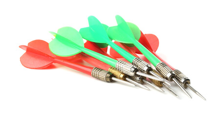 Colorful dart arrows isolated on white. Sports equipment