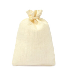 One beige burlap sack isolated on white