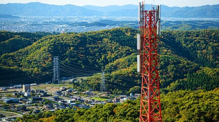Obraz premium Autumn Mountaintop Cell Tower View