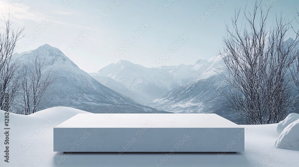 Aufkleber empty podium displaying winter mountain landscape with snow and bare trees