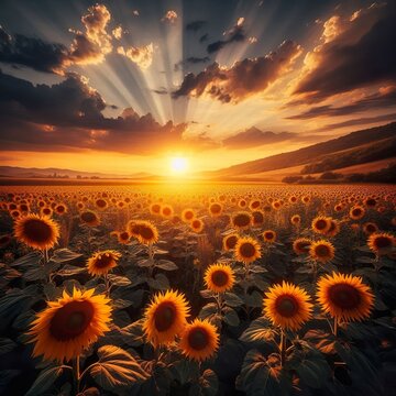 sun flower in the evening scene
