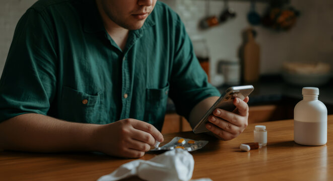 A man is sitting at a table with a cell phone in his hand
