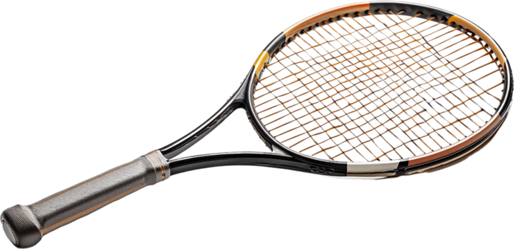 Professional tennis racket black and gold design sports equipment isolated transparent background - Powered by Adobe
