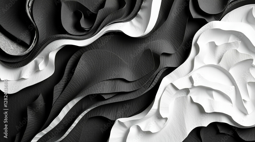 Poster monochrome textured wave paper cut art with smooth dynamic transitions