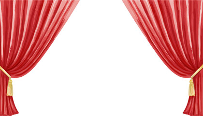 水彩画、赤いカーテンのフレームイラスト素材