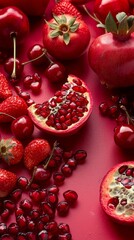 Vibrant red fruit display celebrates nature's bounty in a colorful arrangement