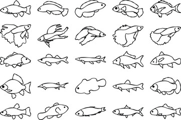 set of Fish vector outline