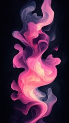 Abstract Digital Art of Swirling Pink and Purple Smoke on Black Background
