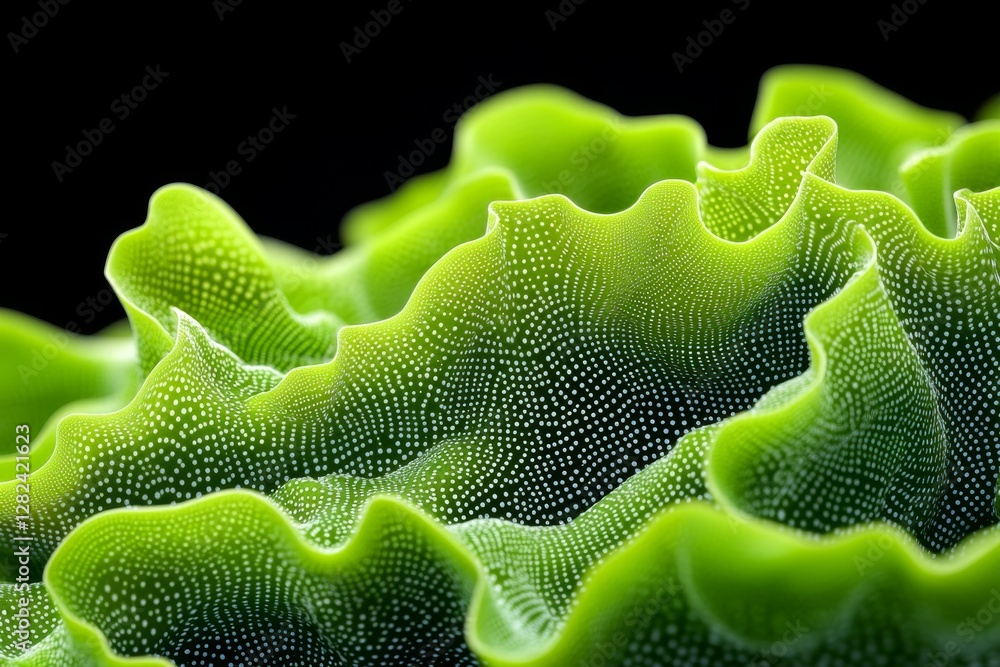 Poster illustration of a vibrant green leaf with intricate details and textures created with generative ai 