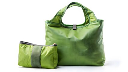 Green Reusable Shopping Bag and Pouch Set