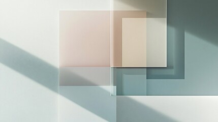 Fototapeta premium Abstract composition of translucent rectangles creating a layered effect with subtle shadows and pastel color palette