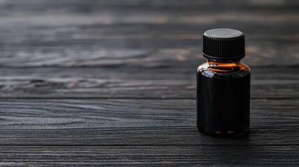 Amber bottle on dark wooden table