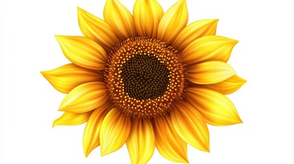 Fototapeta premium A high-resolution image of a sunflower with a perfect circular center and radiant petals, isolated on white.