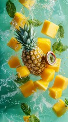 Vibrant splash of tropical fruits showcasing freshness and flavor in a refreshing display