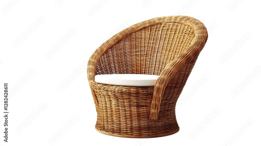 Poster stylish. round wicker chair with a curved backrest and a circular seat. designed for comfort and aes