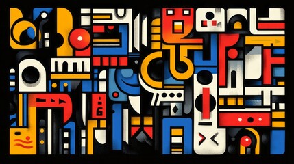 Abstract geometric composition with vibrant colors and black background