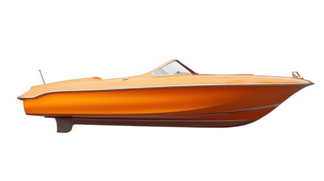 sleek. modern orange boat designed for leisure activities on water. highlighting its streamlined shape and vibrant color it emphasizes the boat's aerodynamic design. suitable for speed and recreationa