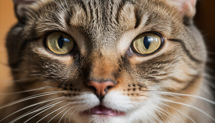Fototapeta premium Close Up of Tabby Cat Face with Curious Expression and Green Eyes