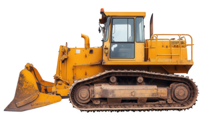 a yellow bulldozer. a heavy construction vehicle designed for earthmoving and grading tasks it features a large front blade for pushing materials and tracks for stability on uneven terrain. commonly u