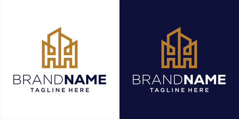Creative HH Letter Logo Design With Monoline Building, Design Inspiration, Illustration, Vector